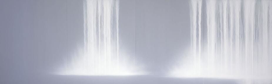 Waterfall 2009 Fluorescent pigment on mulberry paper mounted on board 89.5 x 286.74"