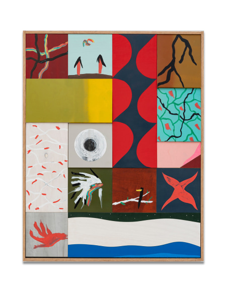 Wave it to the Wind, 2025, mixed media on plywood tiles mounted on panel, 31 x 24.25 inches/78.7 x 61.6 cm