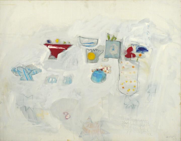 , Spring Rain and the Black Bird in the Cypress Tree, 1970, oil on canvas, 26.75 x 34.25 inches