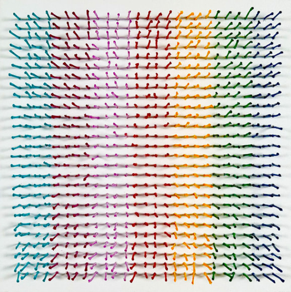 Osi Audi, Goosebumps 6, 2023, yarn on canvas, 38.1 x 38.1 x 6.4 cm (15 x 15 x 2.5 inches)