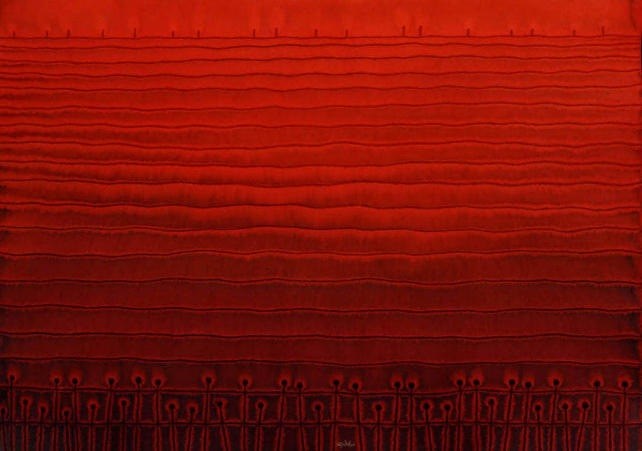 Sohan Qadri, Santosha, 2005, Ink & dye on paper, 39 x 55"