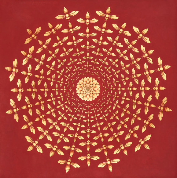 Olivia Fraser, Scent of a Lotus, 2023, stone pigment, Arabic gum and gold leaf on handmade paper, 88.9 x 88.9 cm (35 x 35 inches)