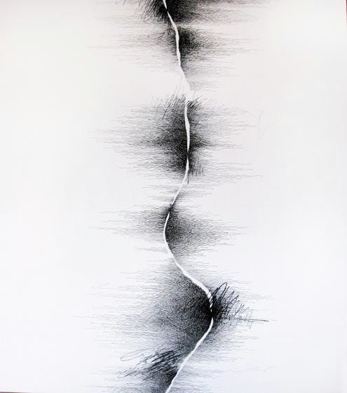 , Golnaz Fathi, Untitled, 2014, pen and varnish on canvas, 57.5 x 50.4 x 2 inches/146 x 128 x 5 cm