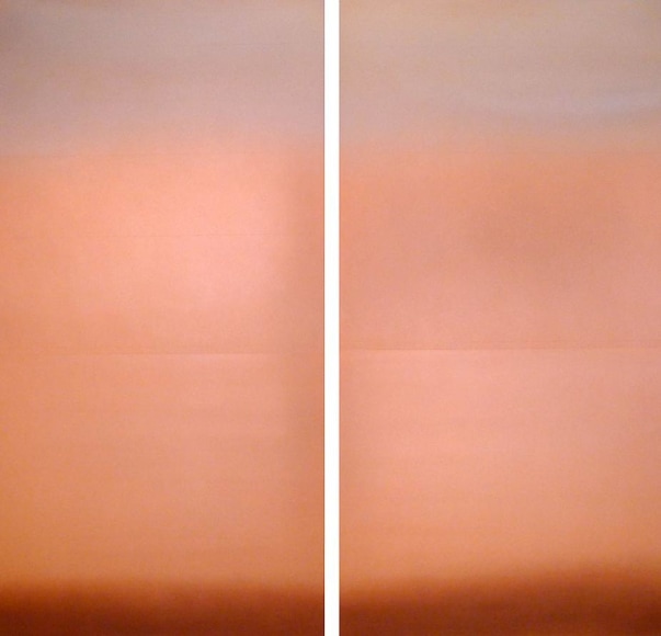 Akagane Copper 2, 2013, patina, pigment, copper on wood panel, 23.75 x 47.75 inches each