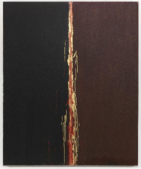 Pat Steir, Painting with Red and Gold in the Center, 2012, oil on canvas, 60 x 50 inches