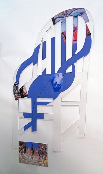 Dharma, 2011, enamel and collage on plexiglass, 50.25 x 25 inches