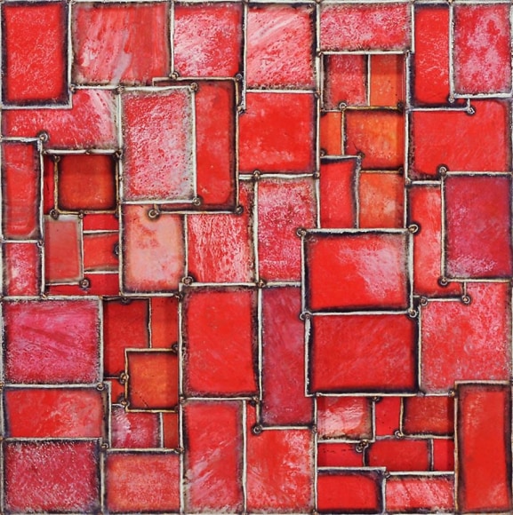 Chichen Time Red, 2011, pure pigment on steel, 45 x 45 inches