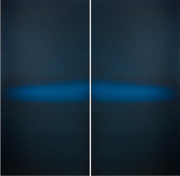 Meditation Blue Black, 2013, hand dyed anodized aluminum, 48 x 48 inches