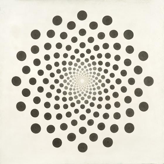 , Churning I, 2015, stone pigment and Arabic gum on handmade Sanganer paper, 36 x 36 inches/91.4 x 91.4 cm