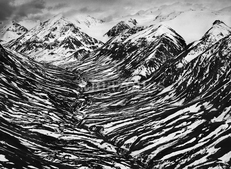 Sebasti&atilde;o Salgado, Bighorn Creek in the western part of the Kluane National Park, Canada, 2011, gelatin silver print, 60 x 80 inches / 153 x 204 cm.