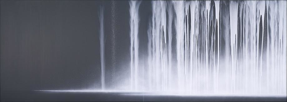 , Hiroshi Senju, Waterfall, 2014, acrylic and fluorescent pigments on Japanese mulberry paper, 63 13/16 x 179 inches/162.08 x 454.66 cm.