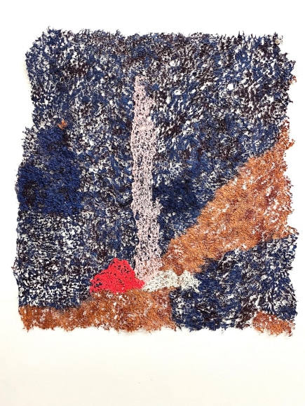 Neha Vedpathak, Spectrum, 2023, hand plucked Japanese handmade paper, acrylic paint, thread, 55.9 x 55.9 centimeters (22 x 22 inches)