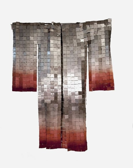 Miya Ando, Furisode Kimono, 2011, stainless steel, sterling silver, patina, pigment, lacquer, 70 x 56 inches