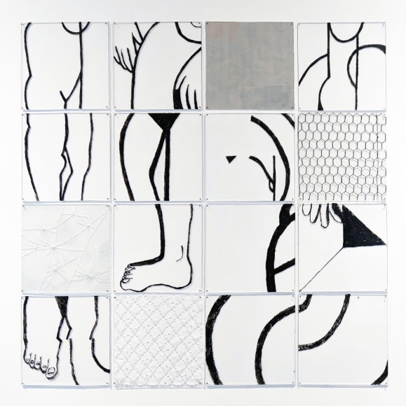 Susan Weil, Untitled, 2022, acrylic on plexiglass, lace, wire mesh and chicken wire (16 components), 125.7 x 125.7 cm (49.5 x 49.5 inches)