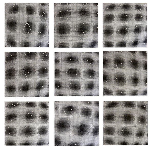 Jennifer Bartlett, Count, 1972, enamel over silkscreened on baked enamel steel plates, (9) 12 x 12 inch plates