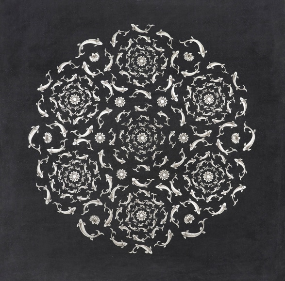 Olivia Fraser, The Churning, 2022, stone pigment, Arabic gum & platinum leaf on handmade paper, 88.9 x 88.9 cm (35 x 35 inches)