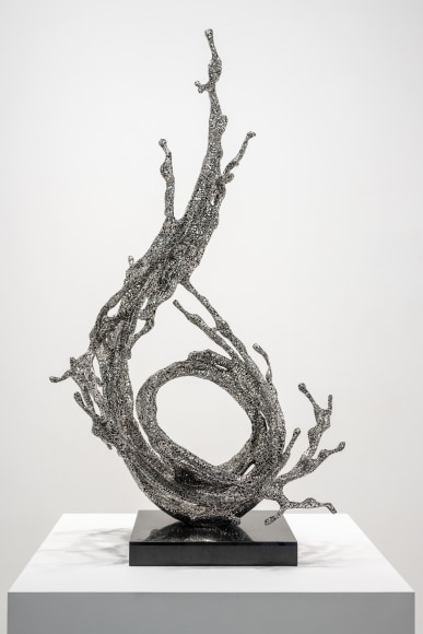 Zheng Lu, Silver River, 2023, stainless steel, 47.25 x 27.5 x 19.75 inches/120 x 70 x 50 cm