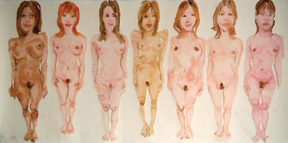 , Tawan Wattuya, Soapland Girls #1, 2013, watercolor on paper, 39.3 x 78.7 inches/100 x 200 cm