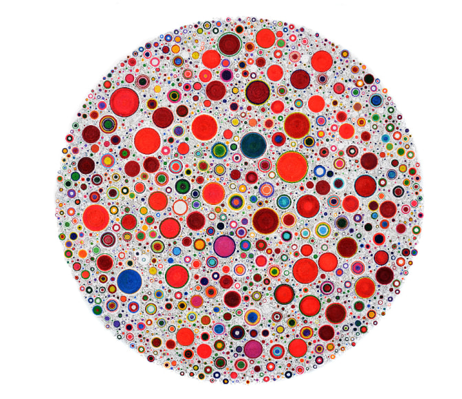 Jane Lee:&nbsp;Rainbow Spell, 2018, acrylic paint, canvas mounted on wood, 59.5 x 2 inches/151 x 5 cm tondo