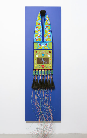 Barry Ace, Alterity, 2023, mixed media, 213.4 x 35.6 x 5.1 cm (84 x 14 x 2 inches)