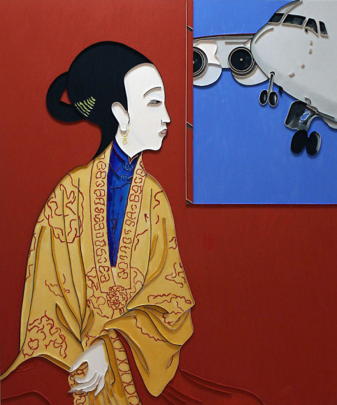 Empress Flight, 2008, Acrylic and wood on canvas, 60 x 50&quot;