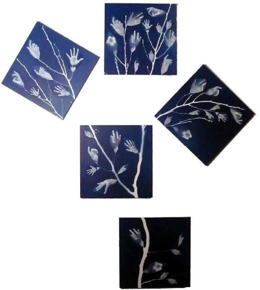 Leaf Hands, 2007 Blueprint on canvas 78 x 71"