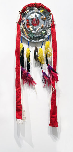 Marcus Amerman, Portrait of Artist as Young Warrior (Pontiac), 2015, 129.5 x 40.6 x 40.6 cm (51 x 16 x 16 inches)