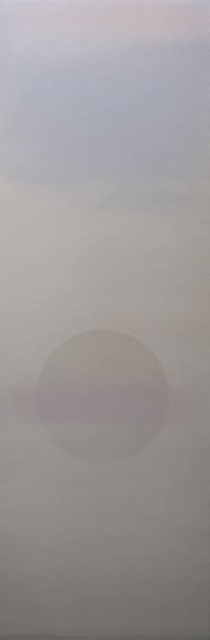 Miya Ando, Oborozuki (A Moon Obscured by Clouds) Kakejiku, 2020, pigment and urethane on aluminum, 122 x 40.6 cm (48 x 16 inches)