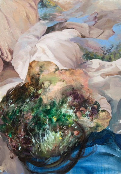 Peihang Beno&icirc;t, Into the Woods, 2024, oil, oil stick, and acrylic on linen, 100 x 70 cm (39.4 x 27.6 inches)