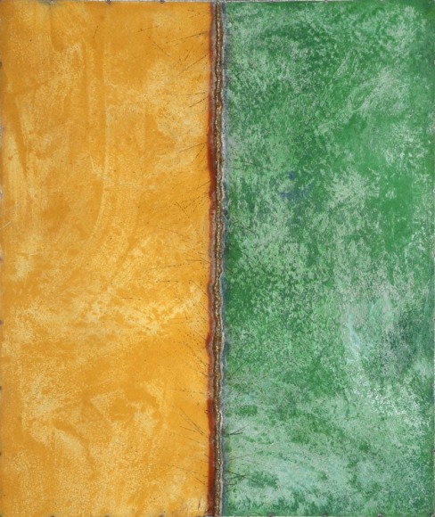 Nathan Slate Joseph, Line Drawing Yellow/Green, 2006, pure pigment on galvanized steel, 121.9 x 101.6 cm (48 x 40 inches)