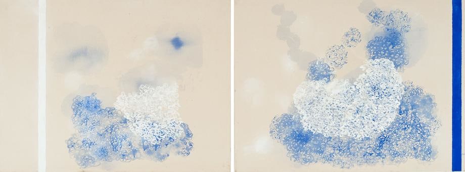 , Anchor and Blue Subjectivity, 2014, acrylic and pencil on canvas, each 36 x 48 inches/91 x 122 cm