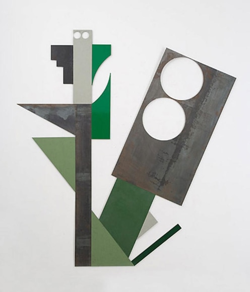 Merrill Wagner,  Large Flower, Small Owl , 2006, Rust preventative paint on steel, 87.75 x 82.25"