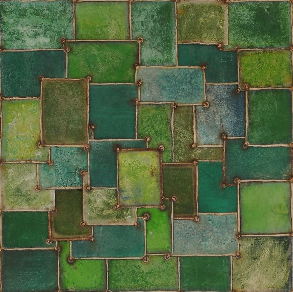 Nathan Slate Joseph, Scarf Spring, 2006, Pure pigment on galvanized steel, 36 x 36"