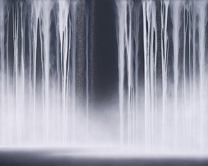 , Hiroshi Senju, Waterfall, 2014, acrylic and fluorescent pigments on Japanese mulberry paper, 71 9/16 x 89 1/2 inches/181.77 x 227.33 cm.