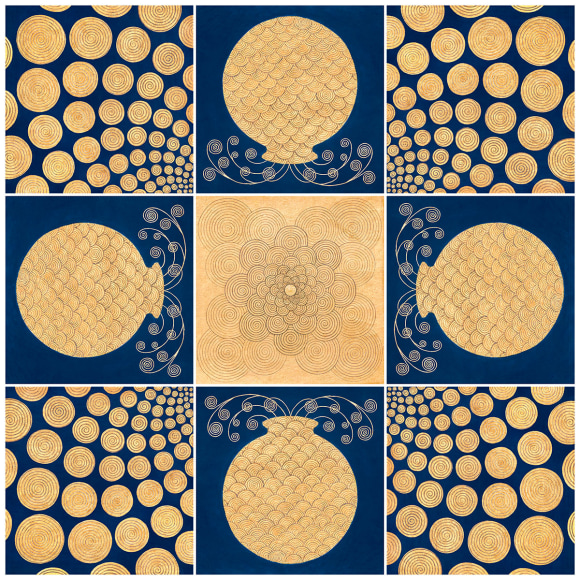 Olivia Fraser, Jambudvipa (Map For Lost Souls), 2017, pigments, arabic gum and gold leaf on handmade paper, 91.7 x 91.7 cm (36.1 x 36.1 inches)