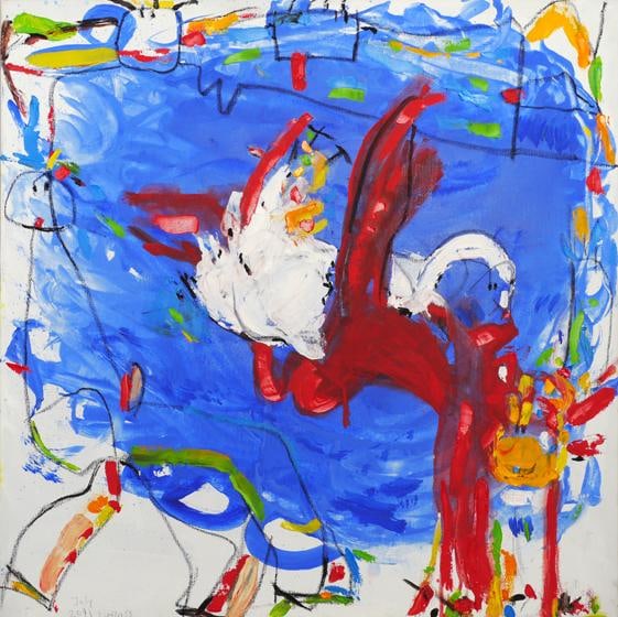 , First Leda, 2011, oil with charcoal on canvas, 23.6 x 25.6 inches