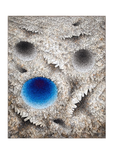 Chun Kwang Young, Aggregation 23 - NV123 (BLUE), 2023, mixed media with Korean mulberry paper, 163 x 131 cm (64.2 x 51.6 inches)
