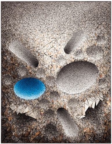 Chun Kwang Young, Aggregation 08 - JL016 Blue, 2008, mixed media with Korean mulberry paper, 146 x 113 cm (57.5 x 44.5 inches)