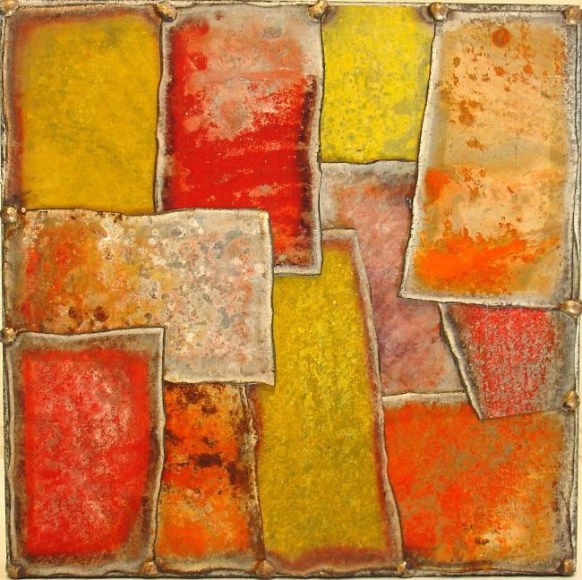 Sponts V, 2004, Pure pigment on steel, 12 x 12 x 2&quot;