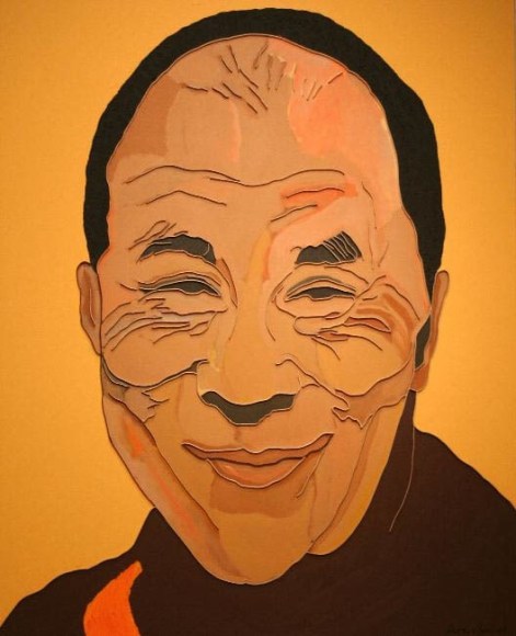 Lee Waisler, Dalai Lama, 2007, Acrylic and wood on canvas, 60 x 48"