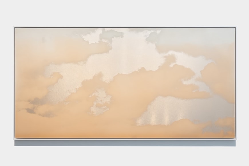 Miya Ando, Morning Cloud (Asagumo) March 19 2023 7:11 AM NYC, 2023, dye, ink, pure micronized silver, resin &amp; urethane on aluminum composite, 122 x 244 cm (48 x 96 inches)