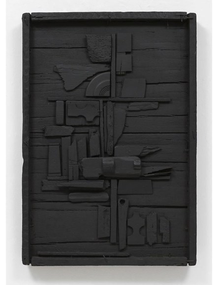 Louise Nevelson, Night Flower One, 1958, wood painted black, 36.25 x 24.75 x 3.75 inches