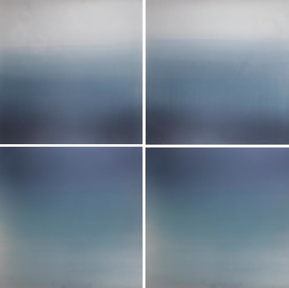 Hakanai Fleeting Blue, 2013, hand dyed anodized aluminum, 48 x 48 inches