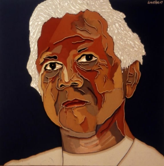 Lee Waisler, Muhammad Yunus, 2007, Acrylic and wood on canvas, 50 x 50"