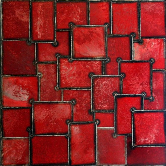 Nathan Slate Joseph, Red Sea Part, 2003, Pure pigment on galvanized steel, 36 x 36"