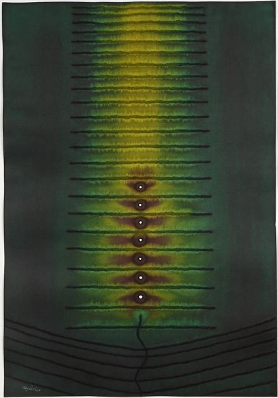 Sohan Qadri, Vana II , 2007, ink and dye on paper, 39 x 25.5"