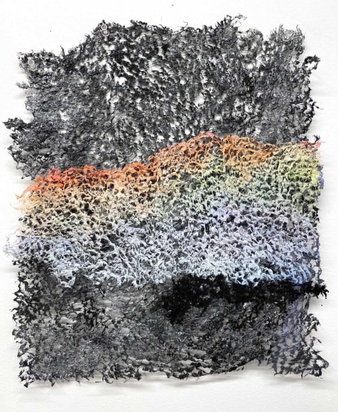 Neha Vedpathak, Creased Hope, 2022, plucked Japanese handmade paper, acrylic paint, thread, acrylic polymer, 38 x 33.7 cm (15 x 13.3 inches)