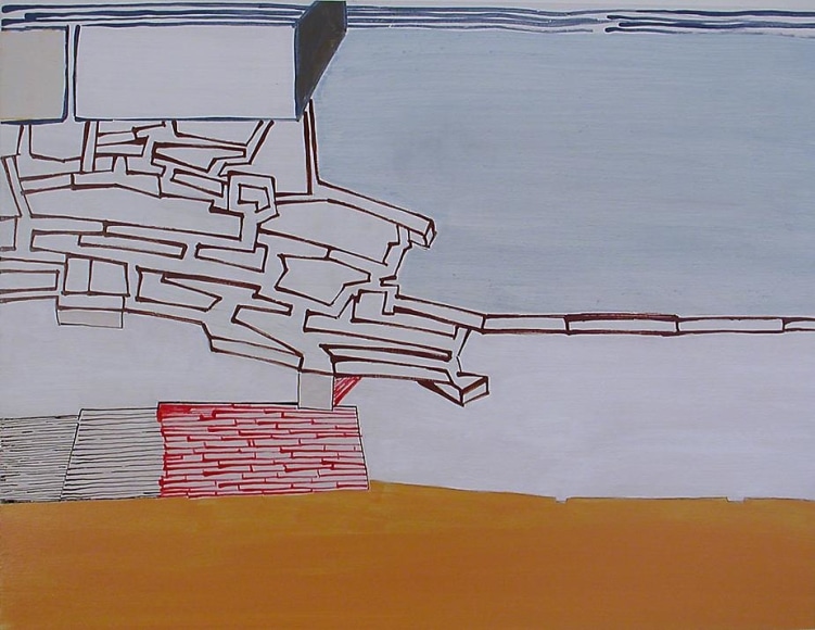 Frances Barth Sharp Orange Plane, 2008  Acrylic on panel  16.5 x 21.5&quot;