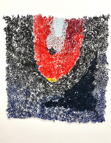 Neha Vedpathak, Illuminance, Radiance, Immanence (Kali) 2, 2023, hand plucked Japanese handmade paper, acrylic paint, thread, 55.9 x 55.9 centimeters (22 x 22 inches)