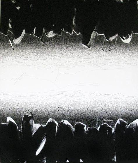 , Golnaz Fathi, Untitled, 2014, Acrylic pen and varnish on canvas, 58 x 50 inches/146 x 128 cm